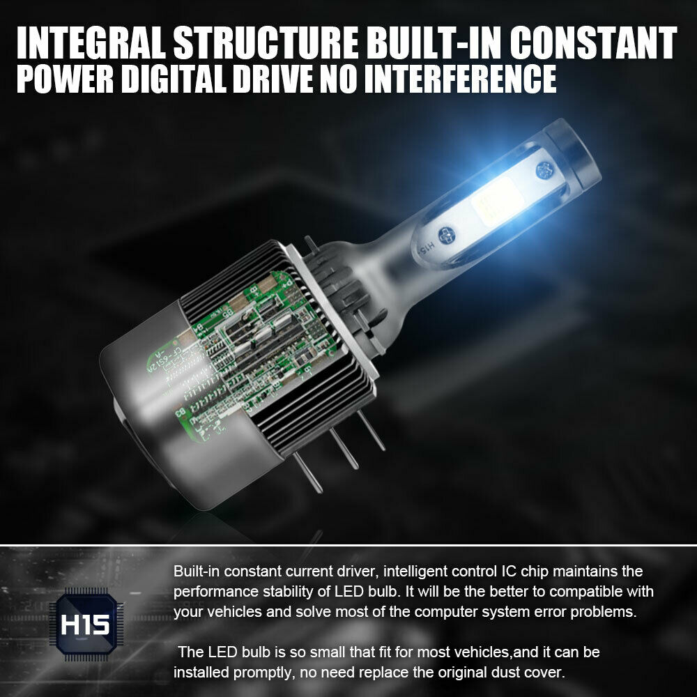 LED H15 6000K White 55W 5500LM Car LED Bulbs Headlights Set Kit