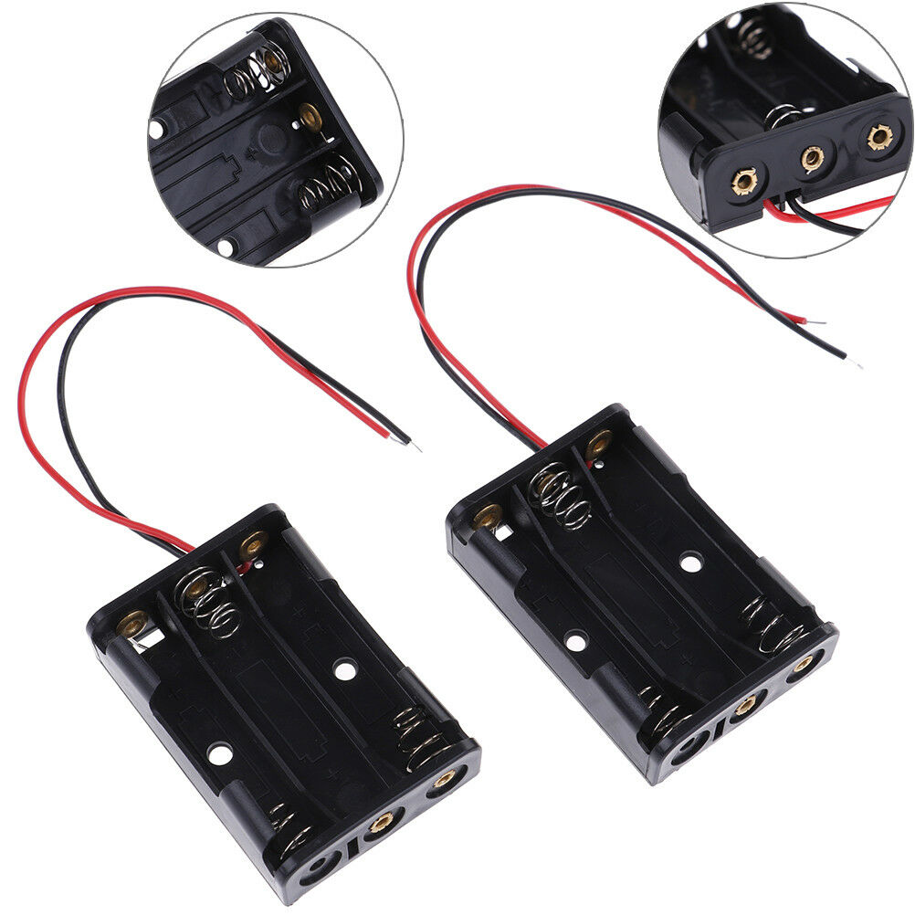 2 Pcs black plastic battery holder case wired for 3 x AAA 4.5v with lead .l8