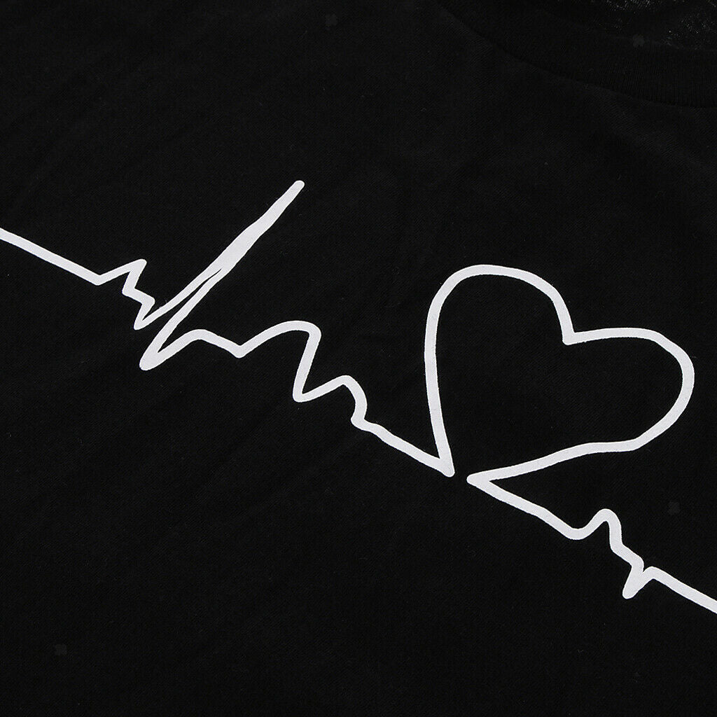 Men's Summer Casual Beating Heart Print O Neck Short Sleeve T-Shirt  S Black