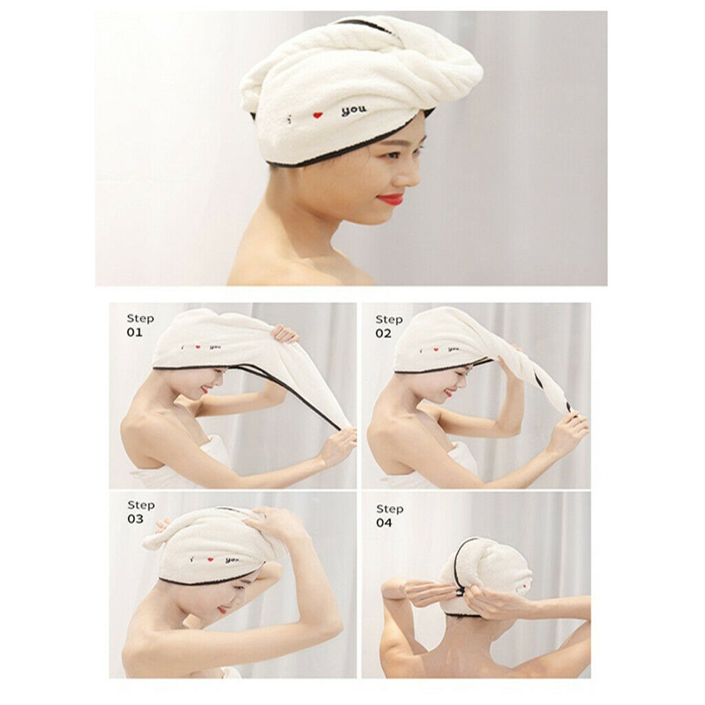Water-absorbent Hair Towel Wrap Drying Hair Towel w/ Button Bathing Bath Hat
