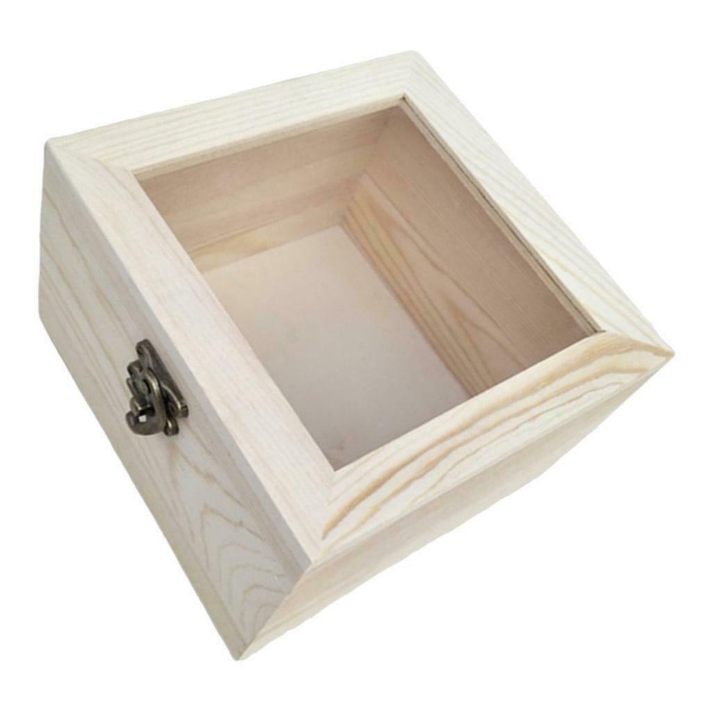 Wood Box Unpainted Hinged Jewelry Display Box Gift Packing Box Glass Lid 5#