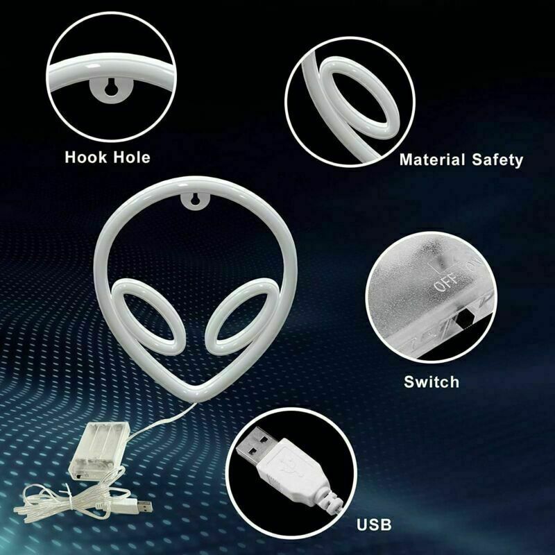 LED Alien Neon Wall Sign Cool Light Decorations Accessories Bedroom Home Party