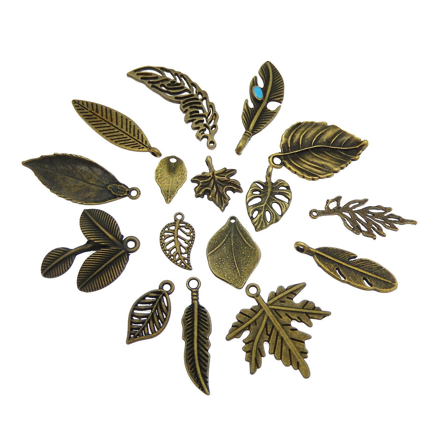 30pcs Jewelry Accessories Retro Bronze Mixed Tree Leaves Alloy Charms Pendants