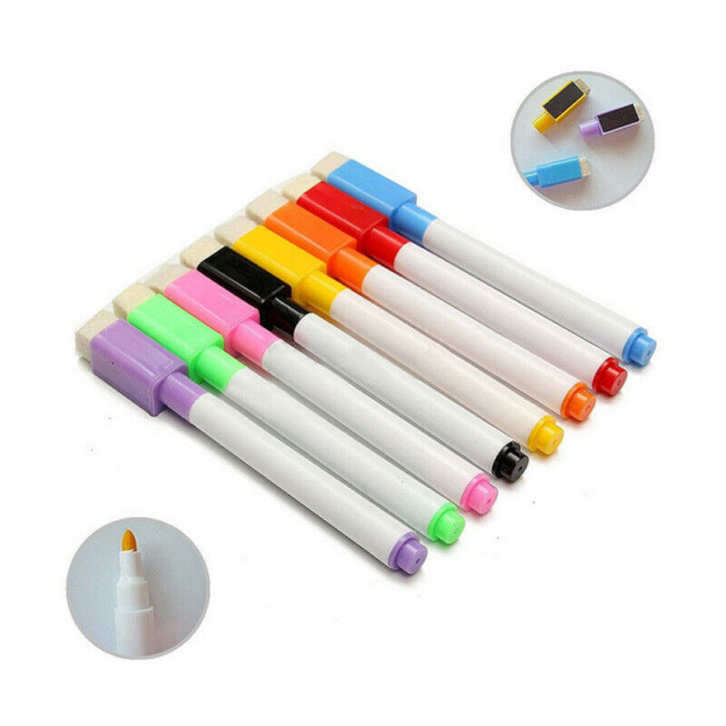 Set Of 8 Color Magnet Pens Magnetic Dry Wipe White Board Markers Built In Erase