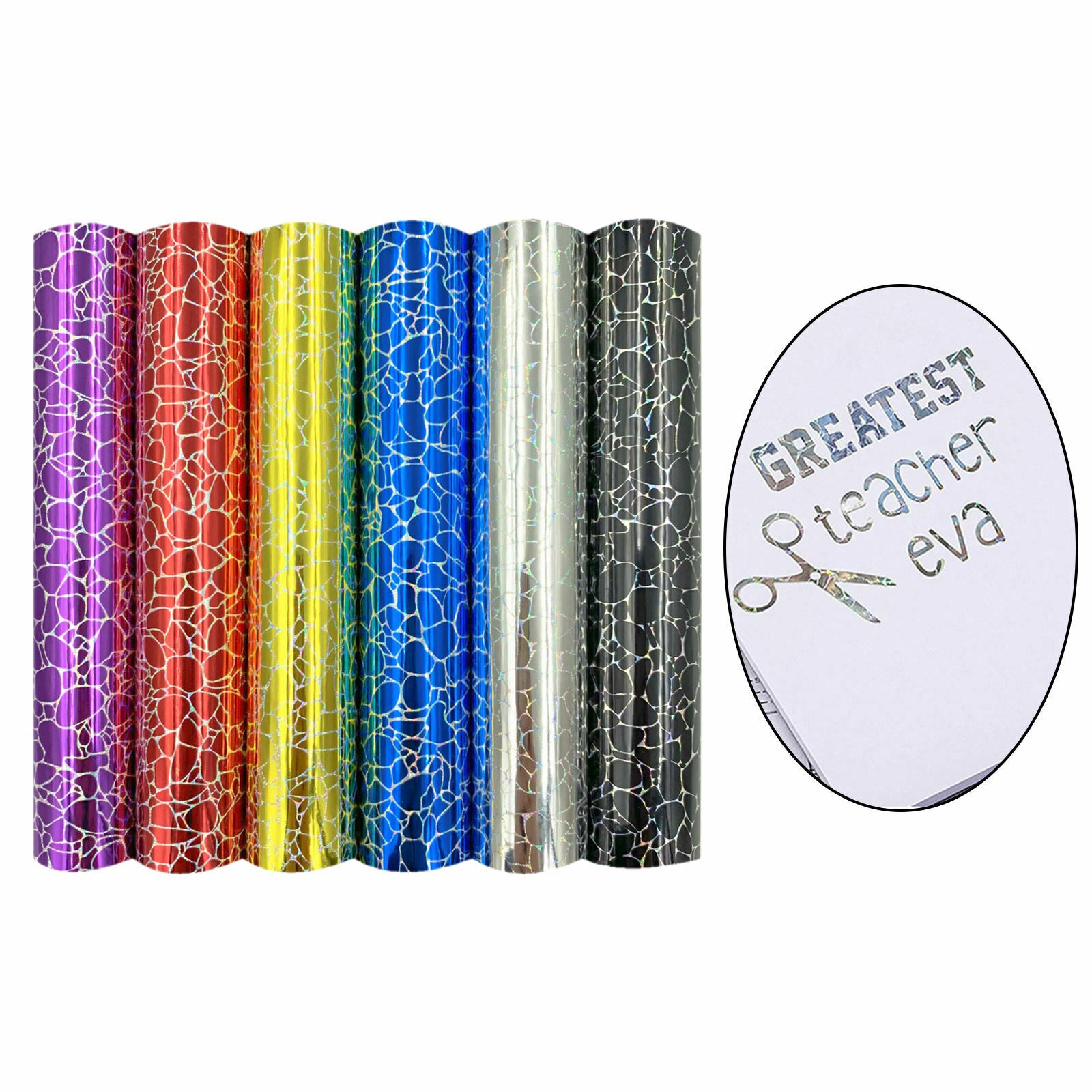 6x Holographic Vinyl Rainbow Pattern HTV Adhesive Vinyl for DIY Scrapbooking