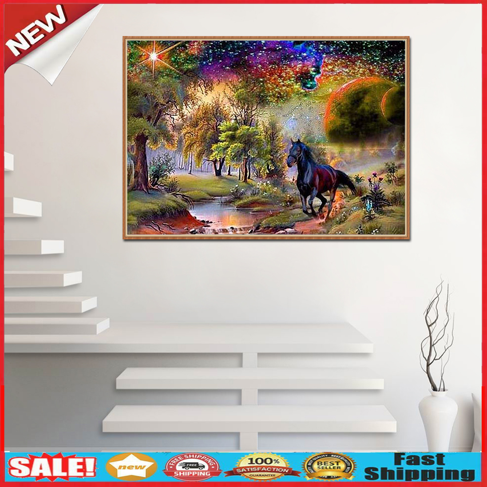 Horse DIY Full Drill Round Diamond Painting Embroidery Kits Needlework Set  @