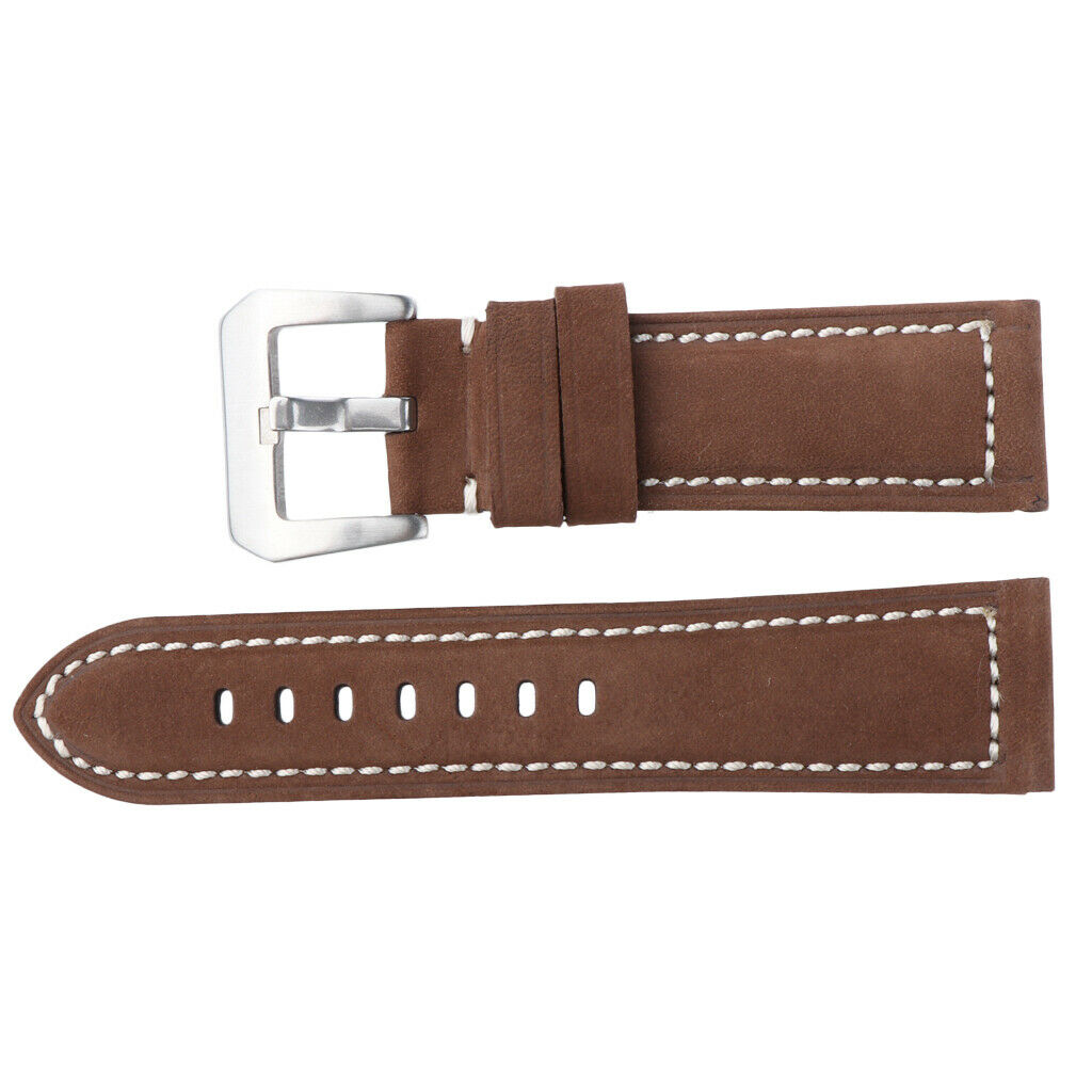 Men PU Leather Watch Band Wristwatch band Strap Replacement 24mm Dark brown
