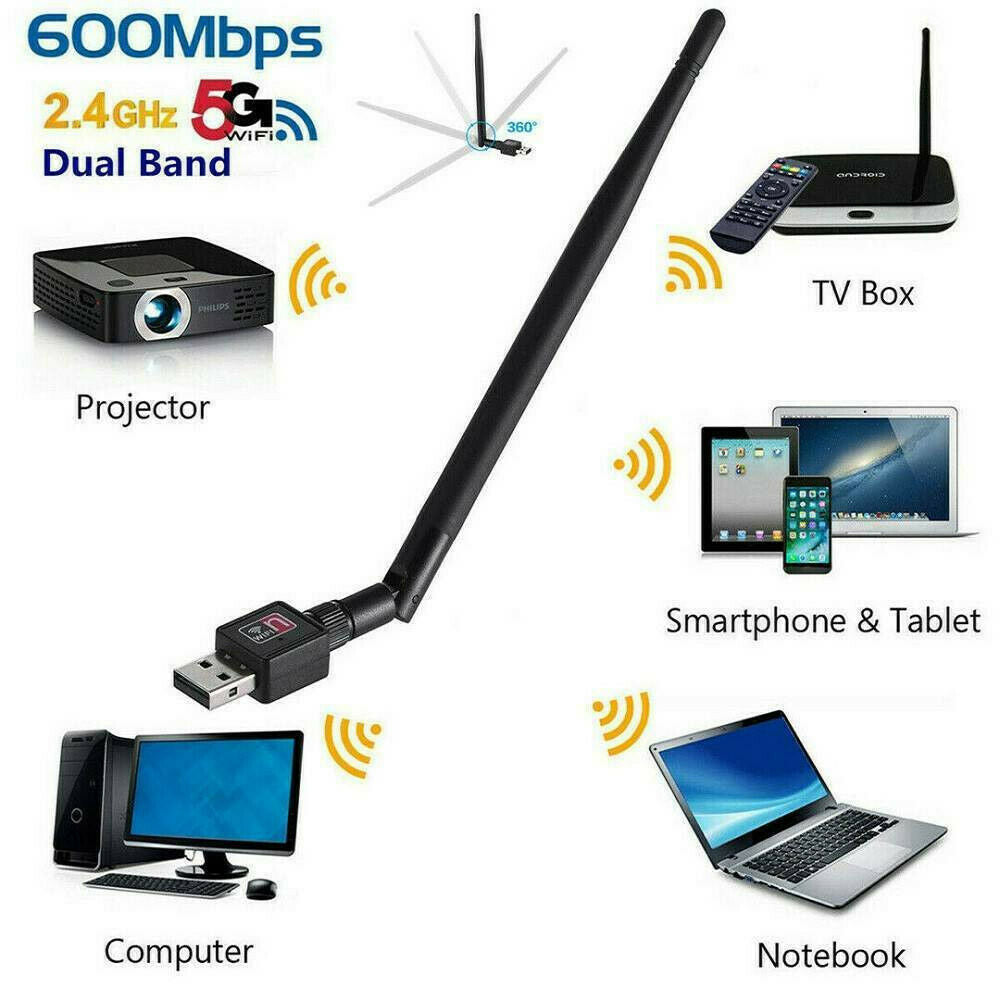 300Mbps USB Wireless Wifi Adapter Dongle Dual Band 2.4G/5GHz w/Antenna 802.11AC