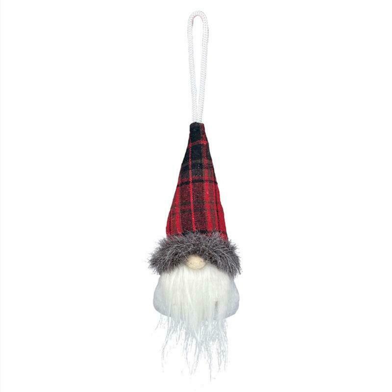 Set of 4 Christmas Tree Hanging Gnomes Ornament Swedish Handmade Plush Plaid Elf