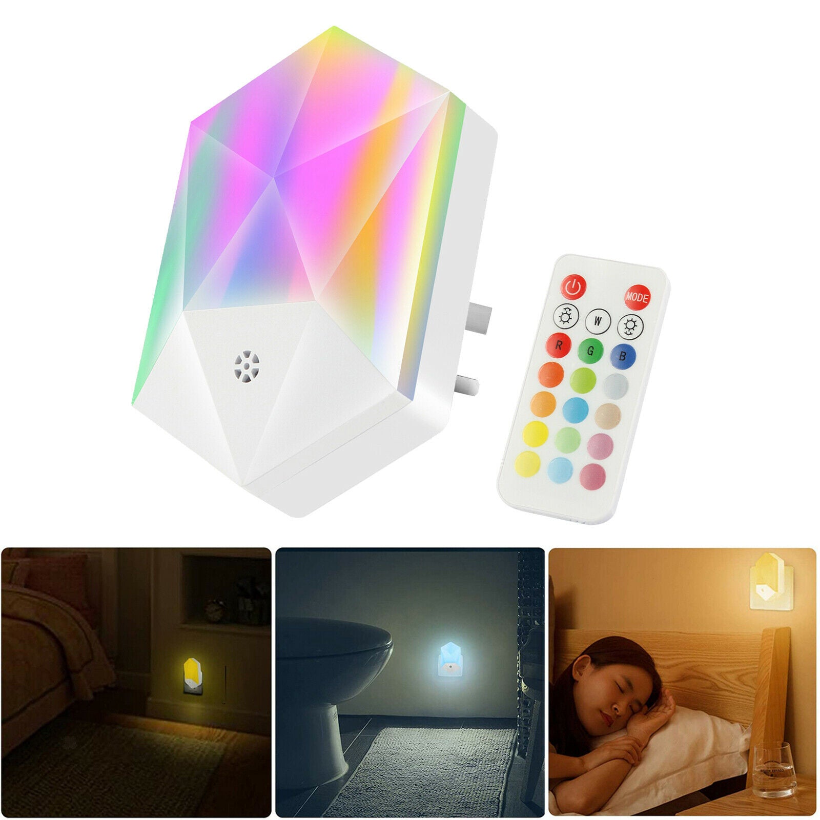 Decorative Plug in LED 16 Colors Night Light Lamp Energy Saving Auto On/Off