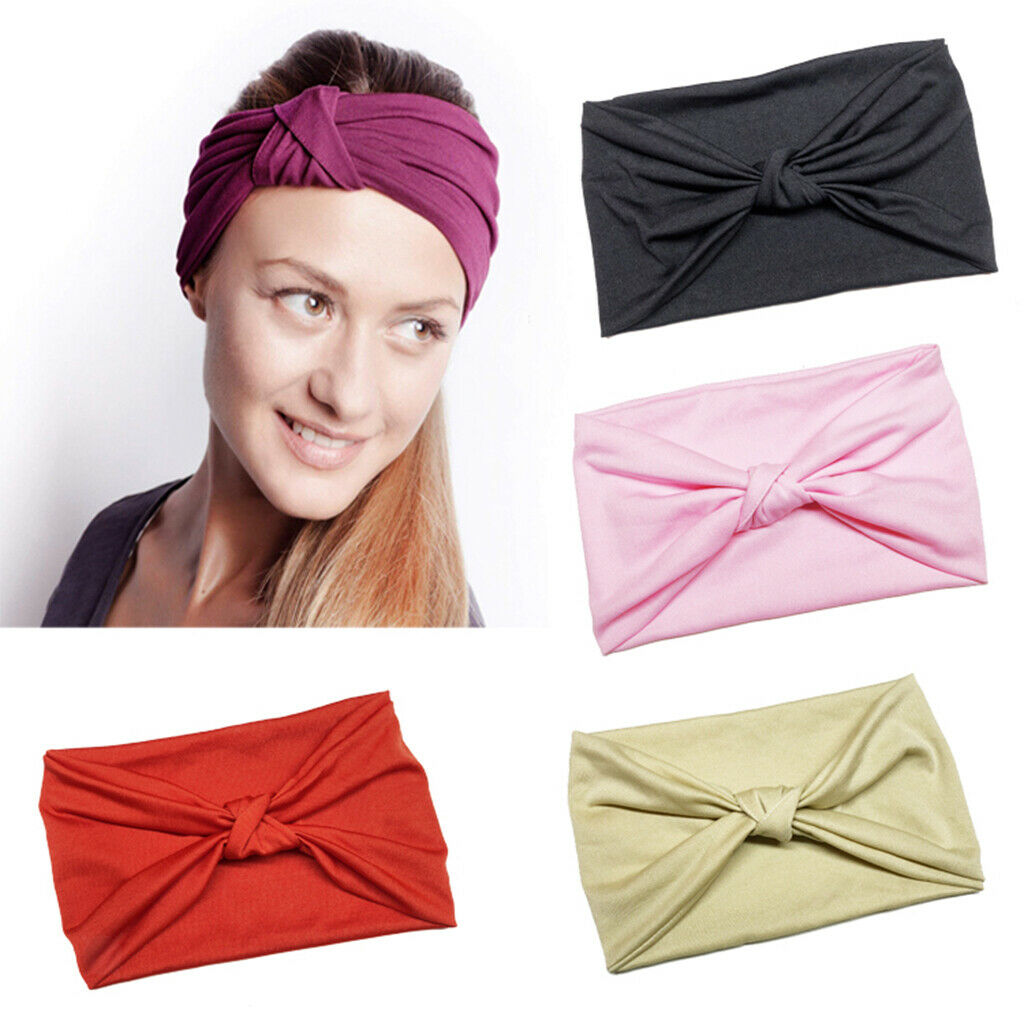 Women's Wide Head Wrap Elastic Headband for Sports, Running, Yoga Navy Blue
