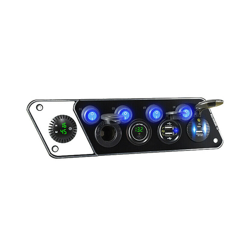 USB Socket Charger Panel LED Voltmeter 12V Power Outlet for Car Boat Trailer RV