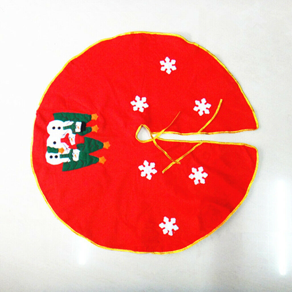 90cm Christmas Tree Skirt 3 Snowman Trees Snowflakes Pattern Applique Decor