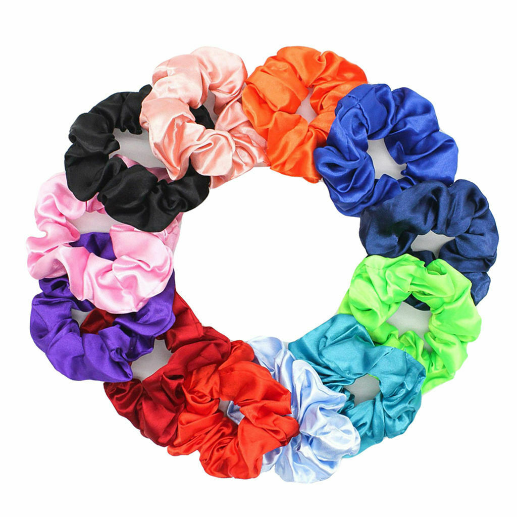 Ladies Silk Satin Hair Ties Elastic Bands Hairbands Ponytail Holder 10x