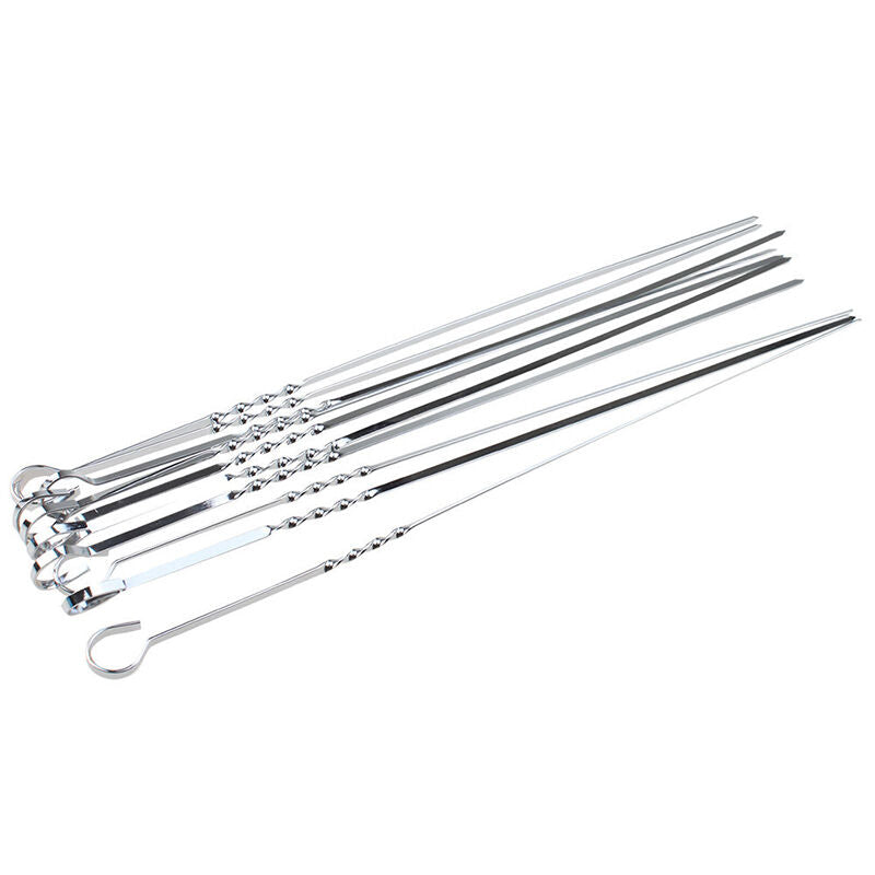 10X BBQ Barbecue Stainless Steel Grilling Kabob Kebab Flat Skewers Needle 38BDA