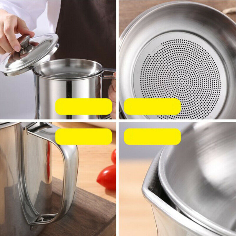Container with Strainer Stainless Steel Oil Storage Can Strainer 1.2L with LBDA