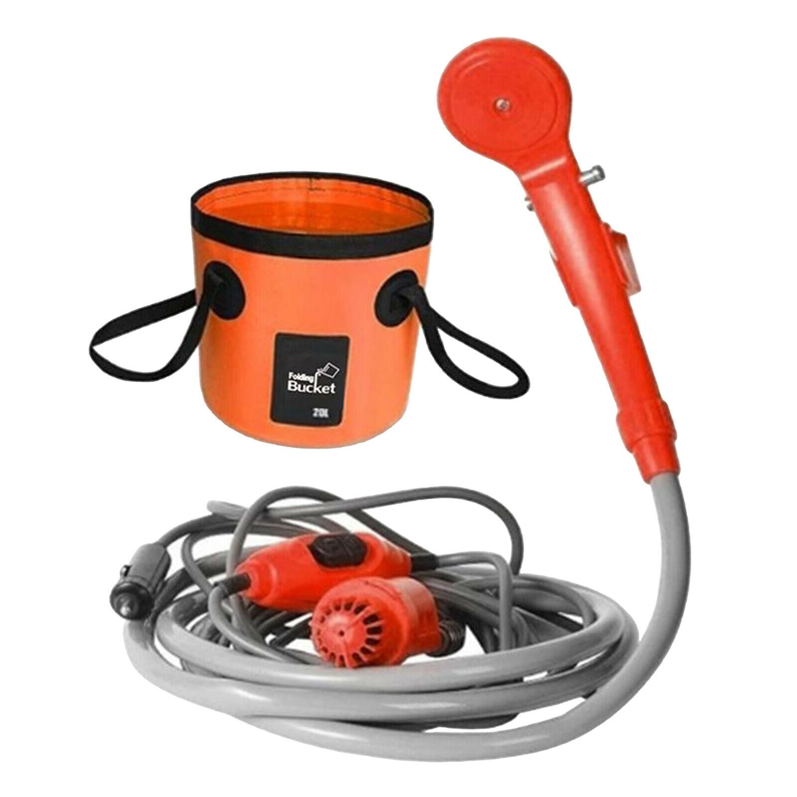 Portable Camping Outdoor Shower Pump with Water Contain Bucket, Foalding Water -