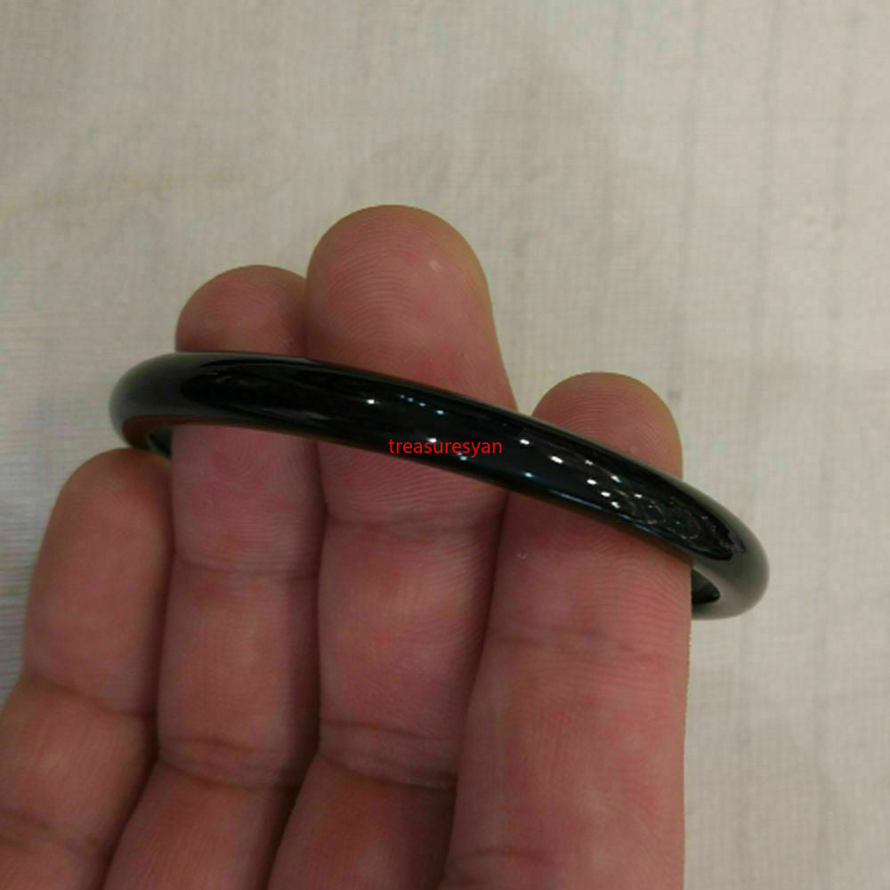 2pcs NEW 100% Chinese Black Jade Jadeite Bangle Bracelet Handmade 54-55MM