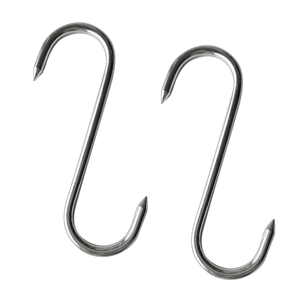 Lot of 2, S Shaped Stainless Steel Metal Hooks Pan Pot Meat Hanger Organizer