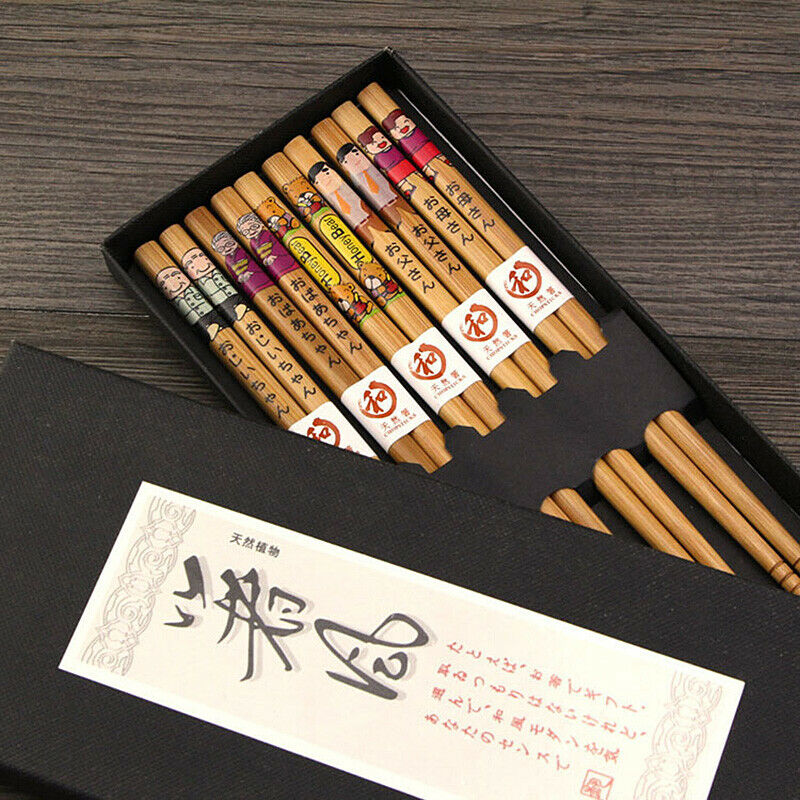 5 Pairs Japanese Style Bamboo Chopsticks Wood Reusable Family Use Set Gift Box