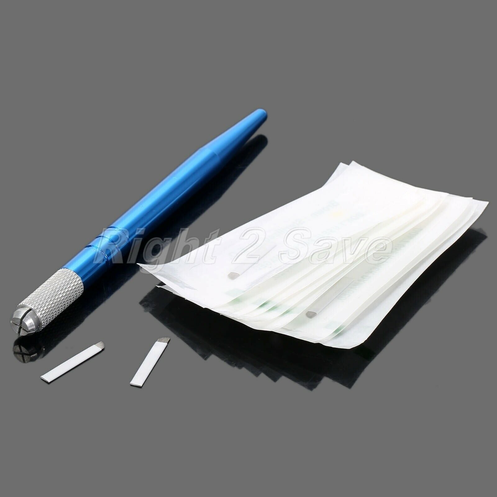 Blue Manual MicrobladIing Tattoo Pen Permanent Makeup Eyebrow Lip+12pin Bladex10