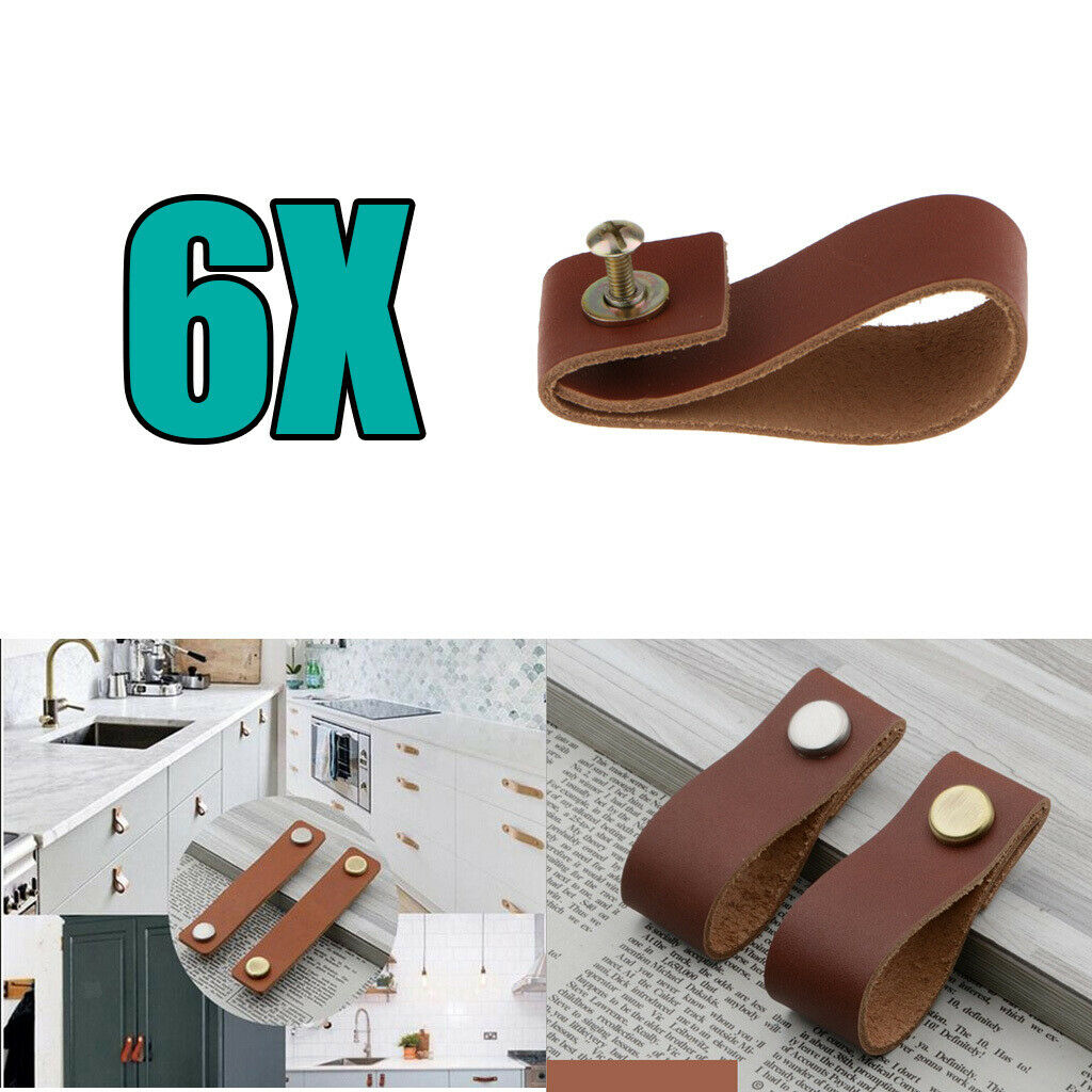 Set of 6 PU Leather Dresser Drawer Cabinet Pulls Closet Door Knob Handle
