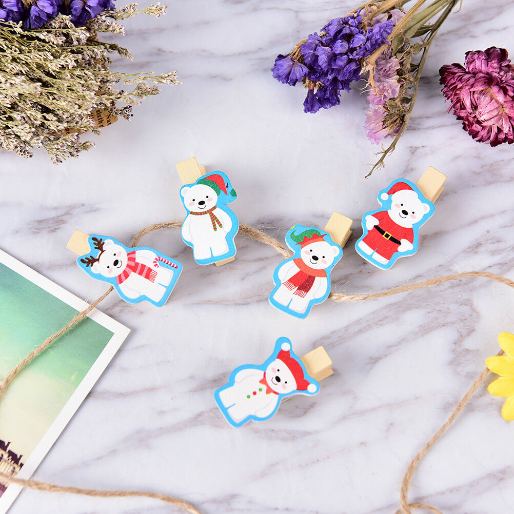 10PCS/Set Christmas Bear Wood Clips Photo Paper Pegs Clothespin Craft Deco.l8