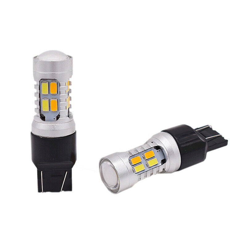 2x 7443 20SMD LED Chip White/Amber Brake Turn Signal Light Side Marker Bulb Lamp