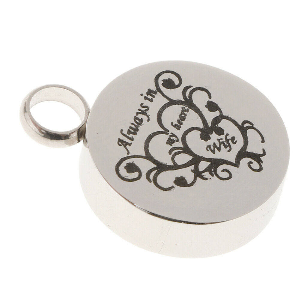 Stainless Steel Round Memorial Keepsake Always in My Heart Pendant Wife