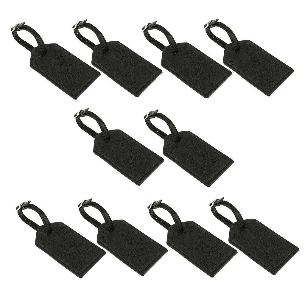 10 Pieces PU Leather Luggage Tag Travel Suitcase ID Label Security Tag Black