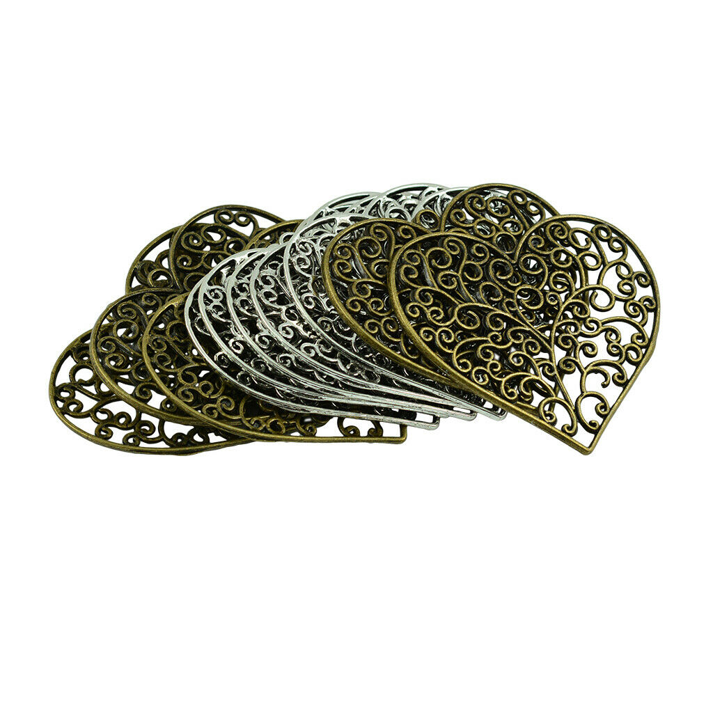 10 pieces Fashion Jewelry Making Charms Large Size Hollow Filigree Heart Charm
