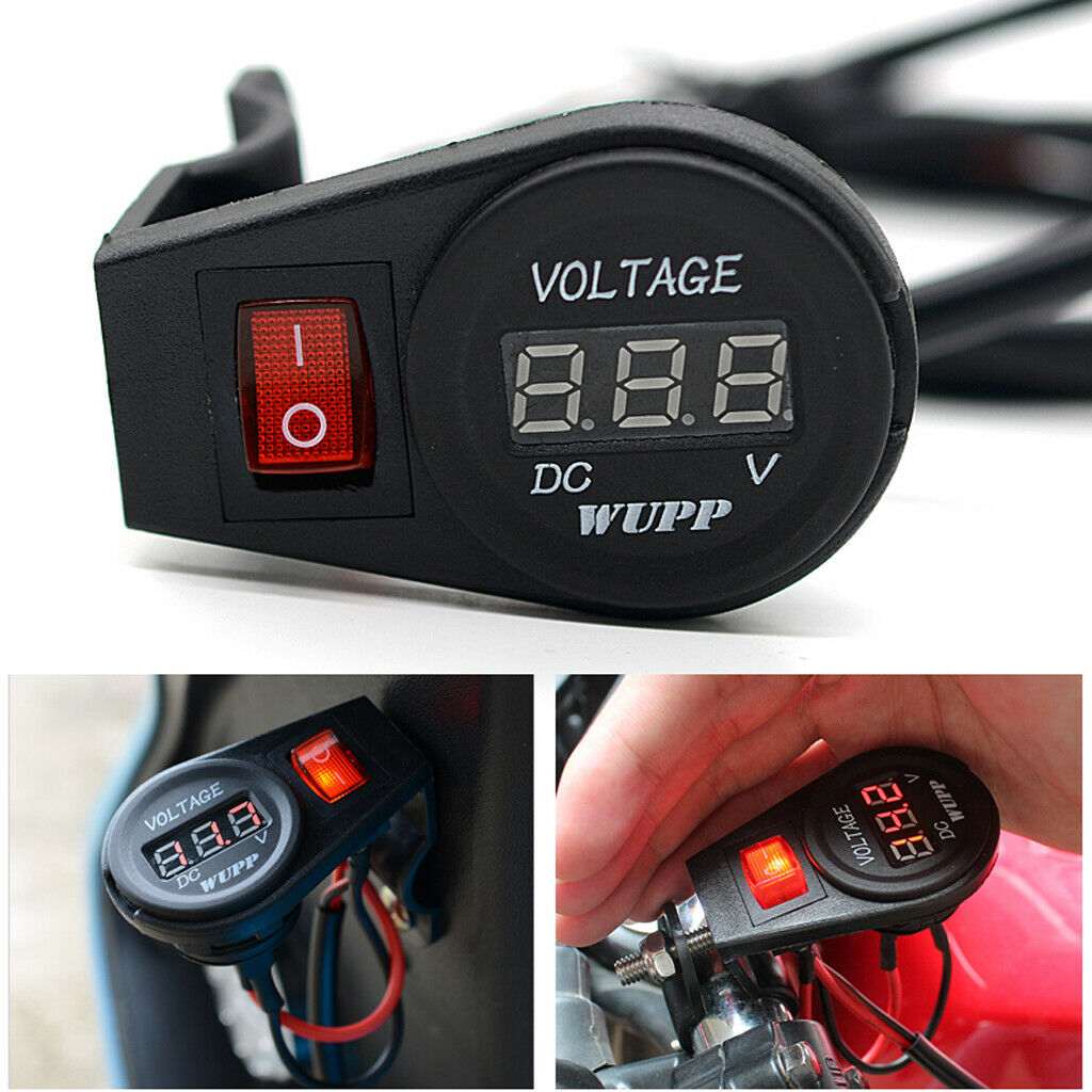 Universal 12V Motorcycle Digital LED Voltmeter Voltage Meter On/Off Switch