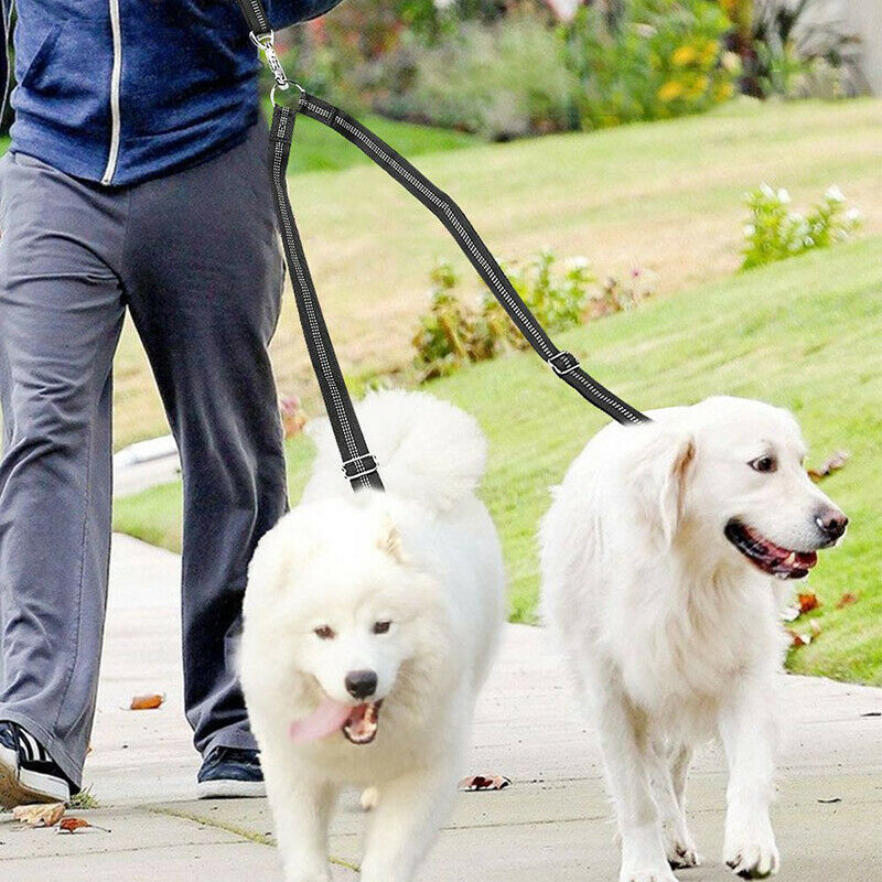 1x Reflective Coupler Double Dog Collar Lead 2Pet Dogs Walking Splitter Leash HN