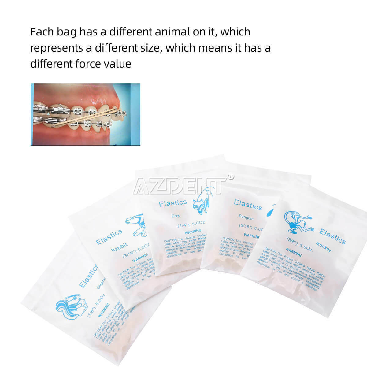 10Box Dental Ortho Zoo Pack Elastics Latex Rubber Bands 3.5 OZ 5/16 Penguin