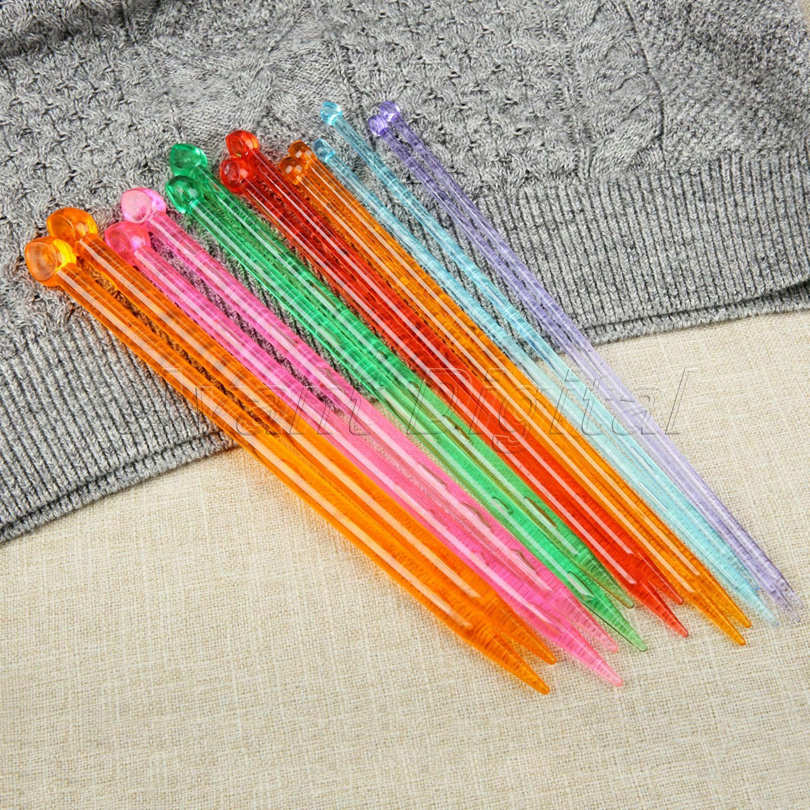 Multicolor Plastic Crystal Scarf Sweater Knitting Needles Weaving Tool 14Pcs