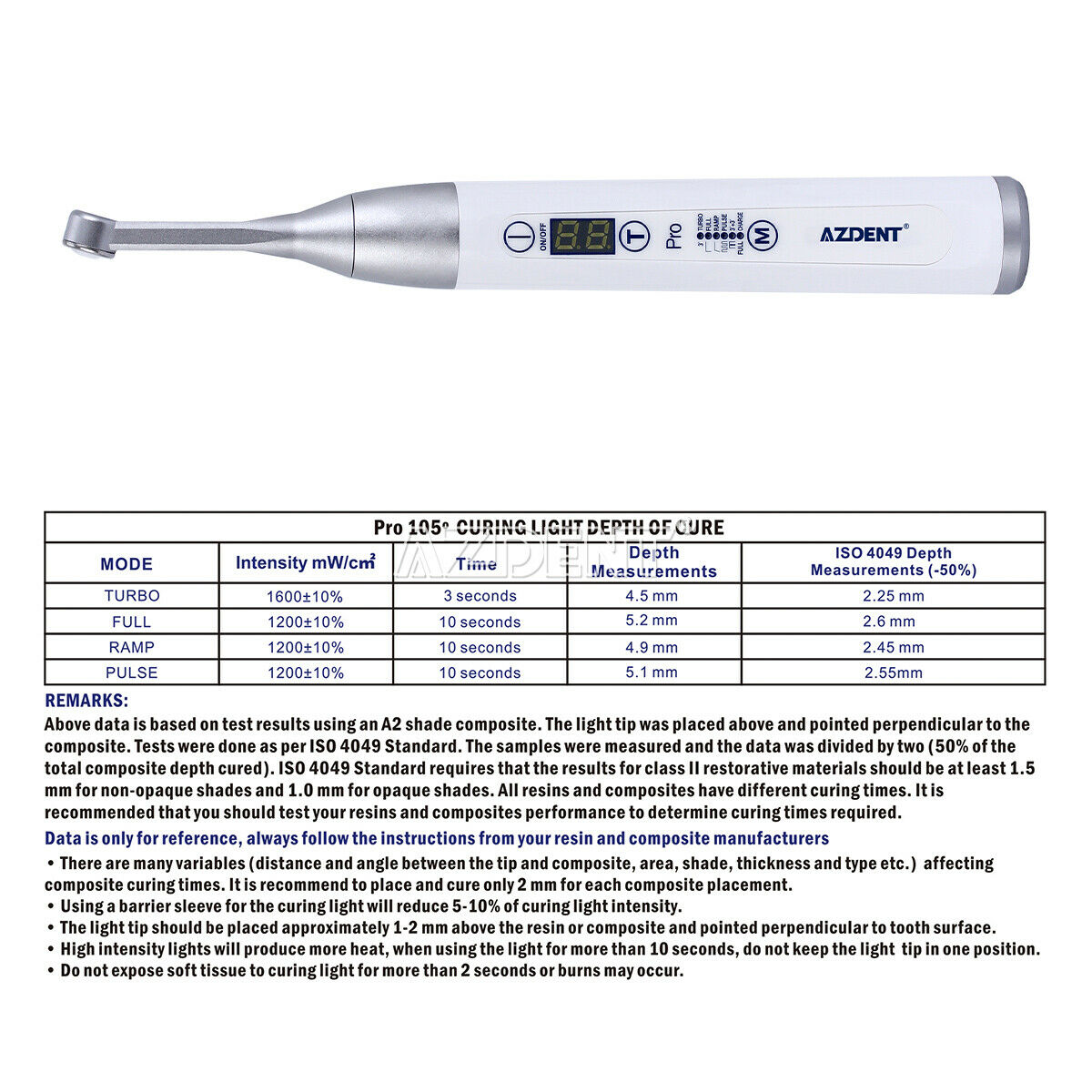 3X AZDENT Dental Wireless Cordless LED Curing Light PRO105 White 1600 mw/cm2