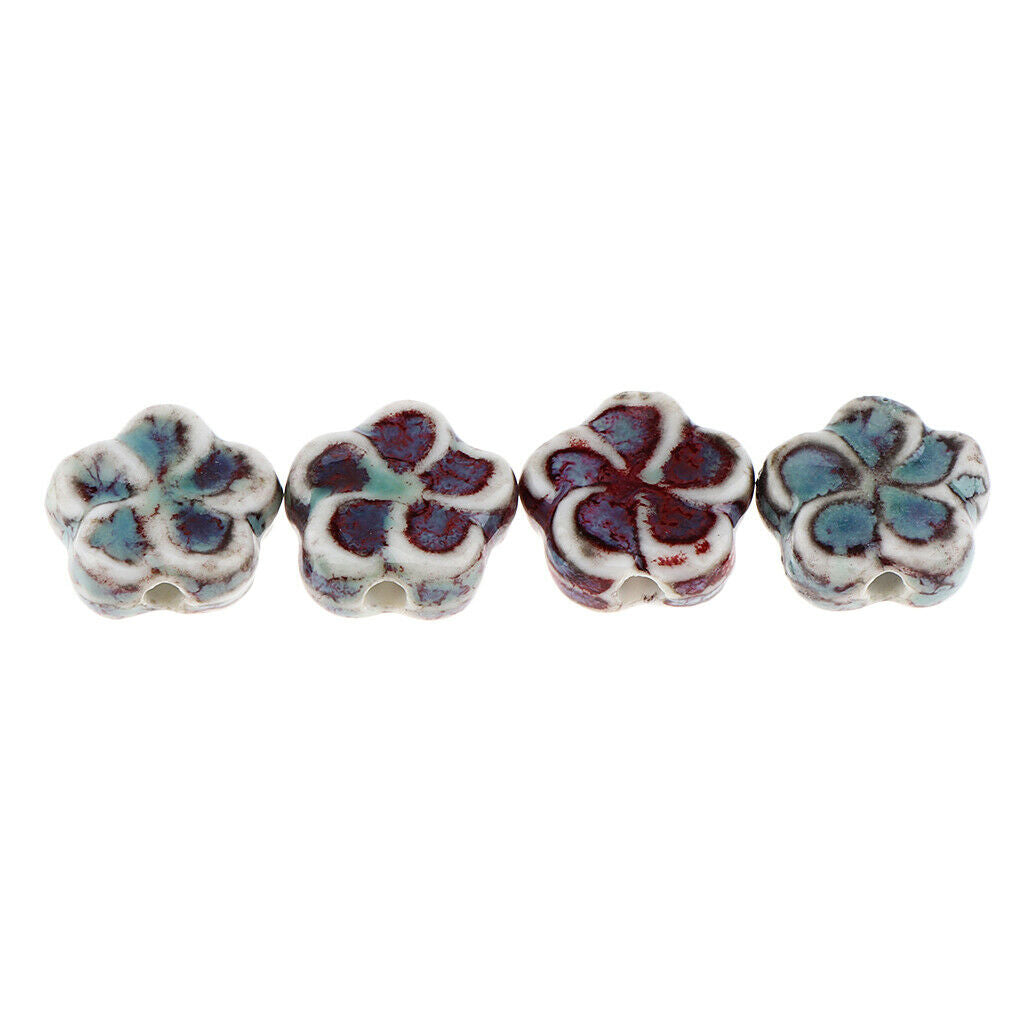 Prettyia 30Pcs Flat Flower Ceramic Spacer Loose Beads Porcelain Charms