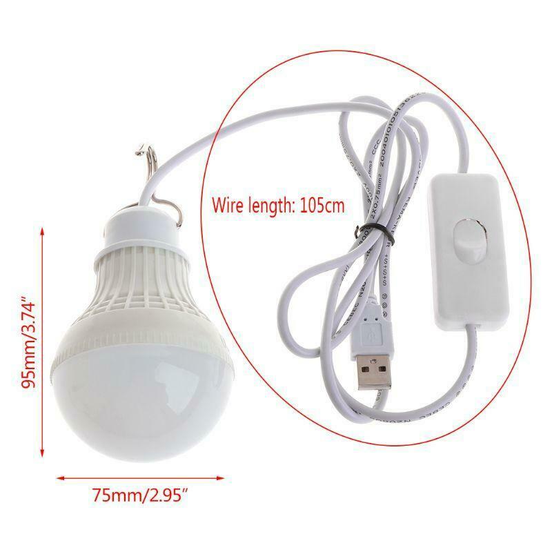 5W 10 LED Energy Saving USB Bulb Light Camping Home Night Lamp Hook Switch