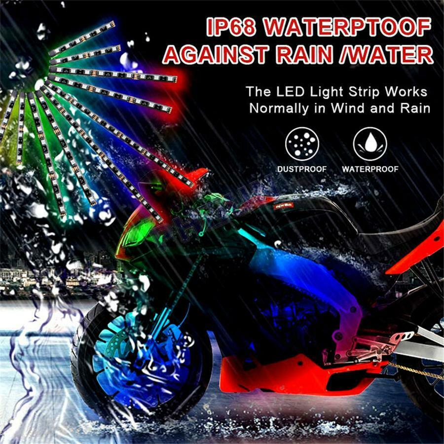 12x LED RGB Neon Under Glow Strip Light Kit Ambient Light For Motorcycle ATV