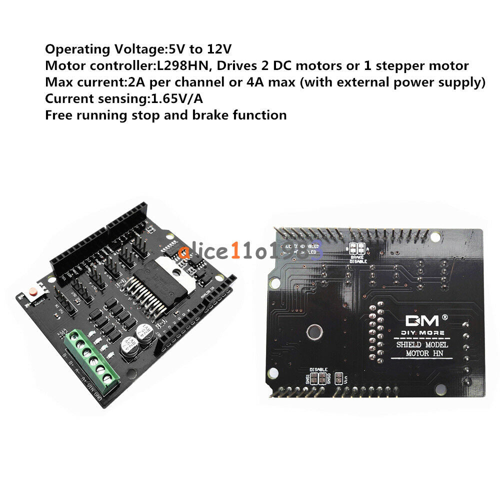 For Arduino L298NH 2A H-Bridge 2 Channel DC Motor Driver Shield Module L298P