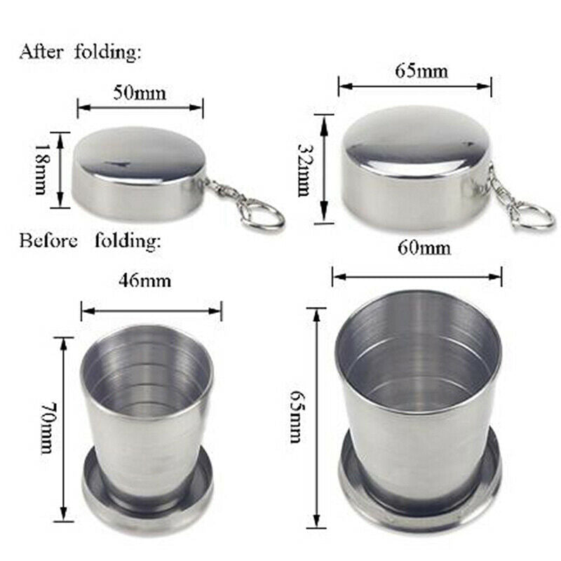 75ml Folding Cup Outdoor Travel Stainless Steel Portable Retractable Wine Cu DD