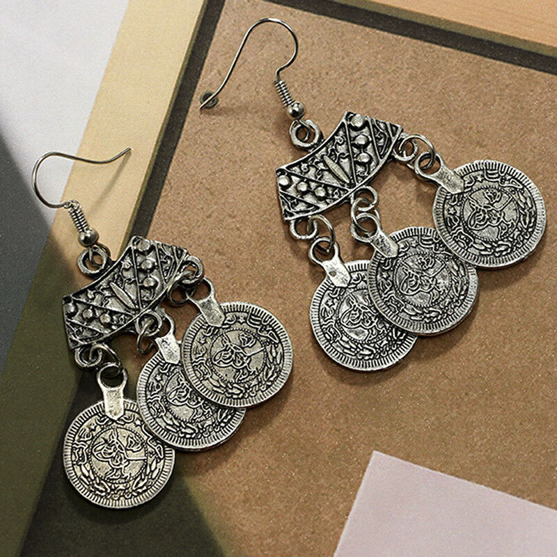 Bohemian Coin Hippie Tibetan Tribal Dangle Hooks Earrings Coin Ear Stud Gi.l8