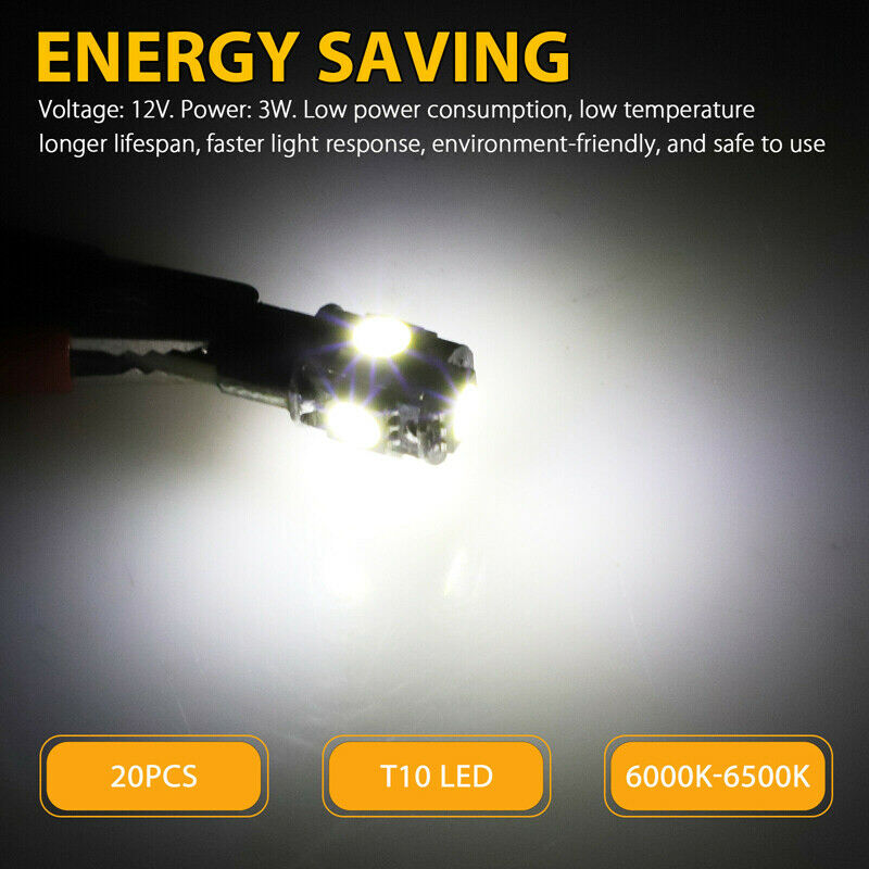 10X 5SMD T10 LED License Plate Light Car Interior Bulbs White 168 5050 194 W5W