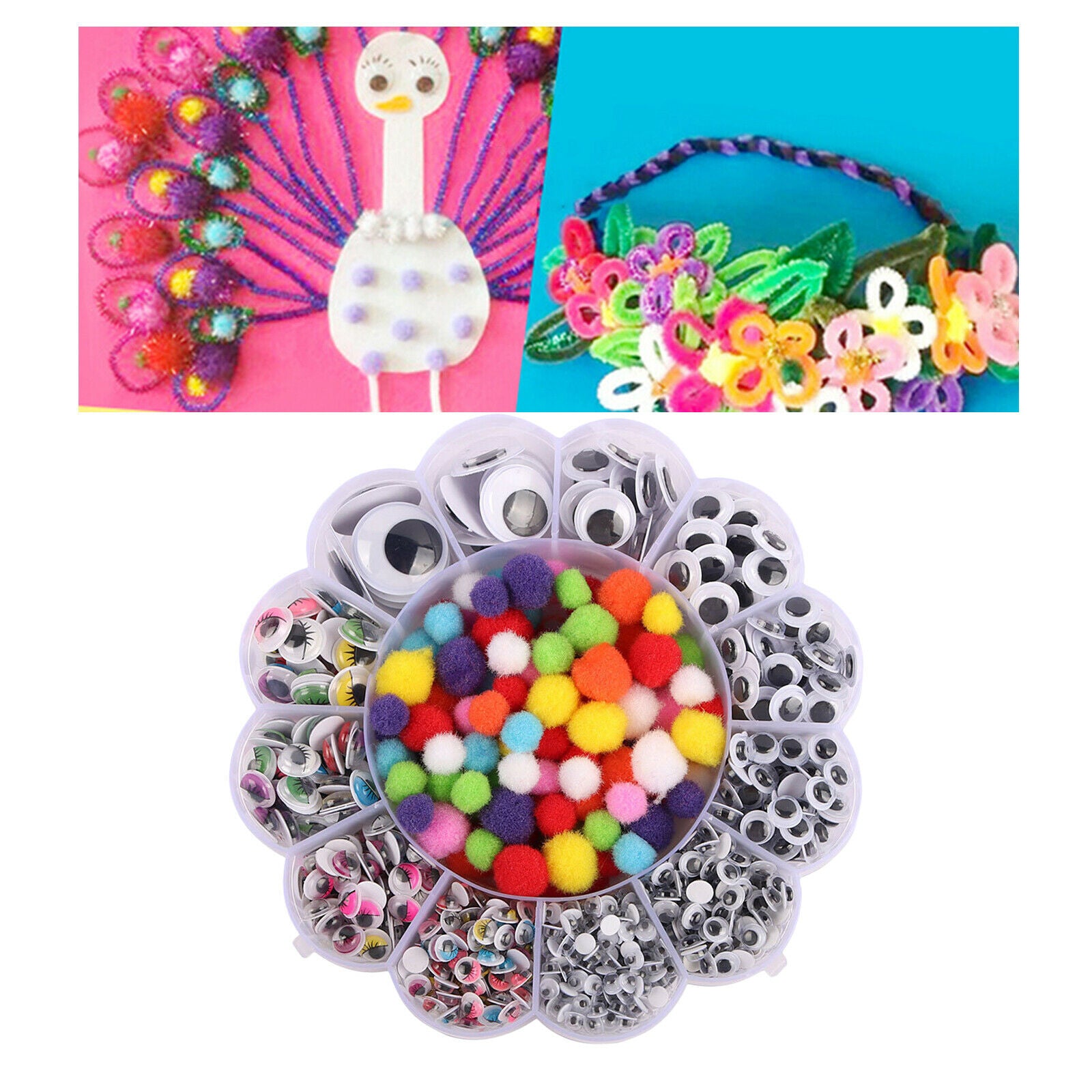 900pcs Googly Wiggle Eyes Self Adhesive, with 100 Pieces Pom Poms for Craft