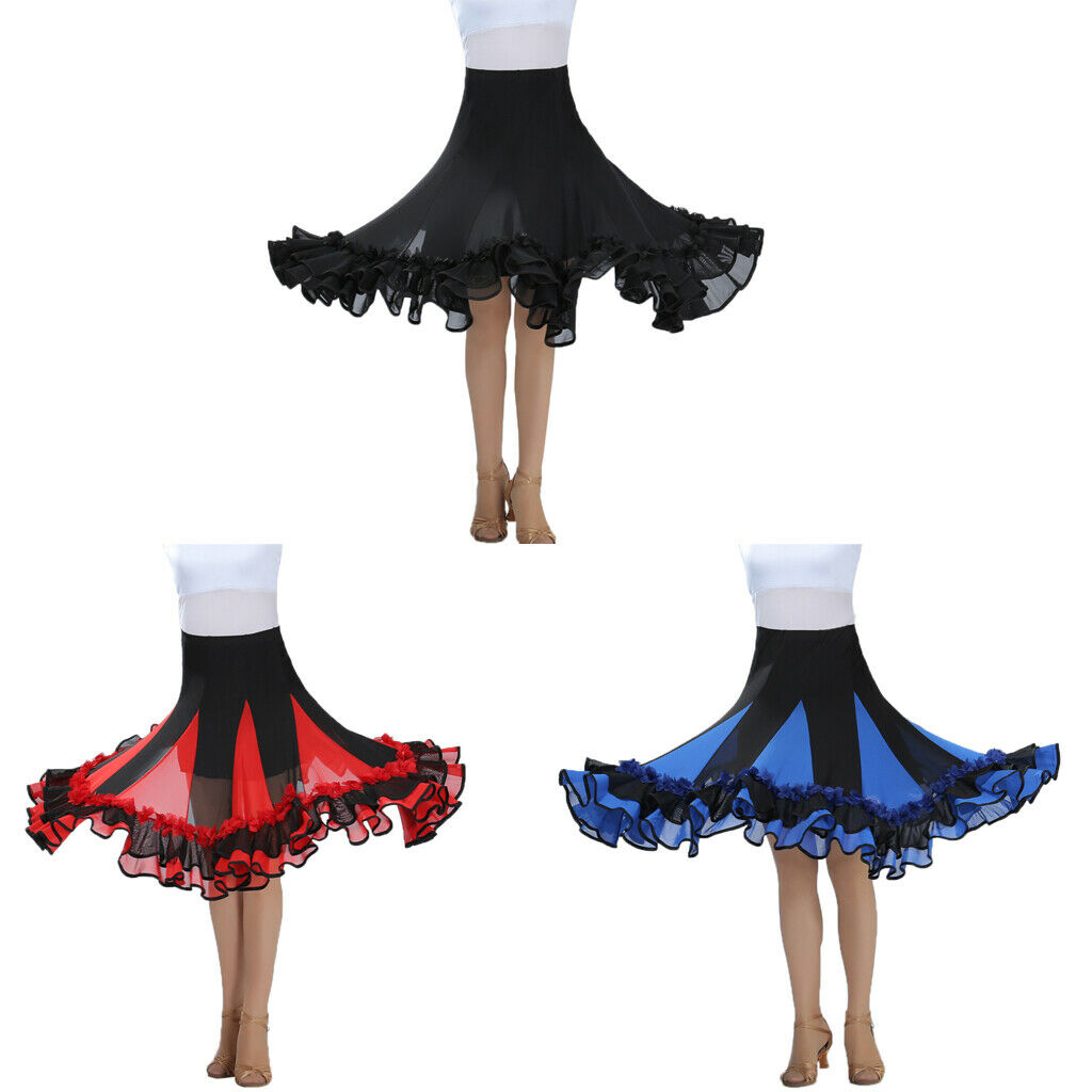 Flamenco Ballroom Waltz Dance Big Swing Skirt Tulle Modern Costume Black