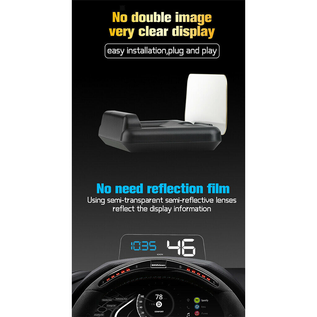Car Head Up Display Car Hud Speed Projector Warning Alarm Mirror Projection