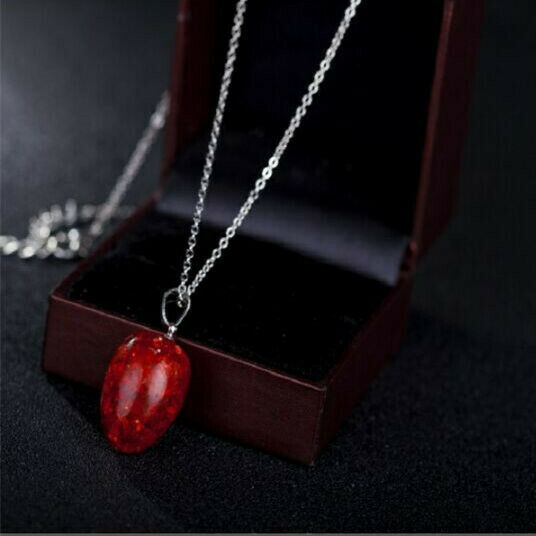 Women'S Chic Tear Drop Red Pendant Necklace+Earring Wedding Jewelry Set