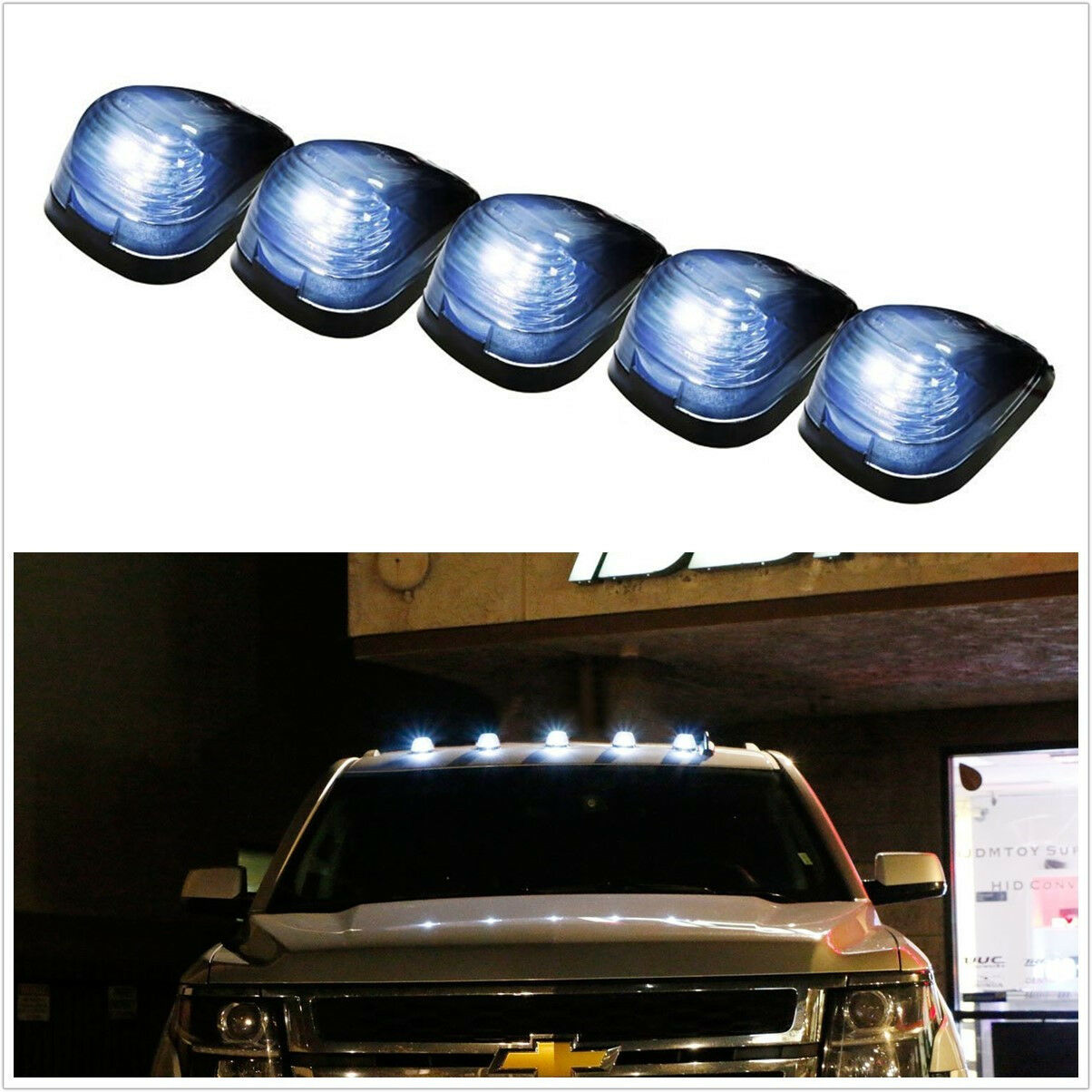 5 Pcs Smoke White Lens LED Roof Running Lights Cab Marker Cover for SUV 4X4