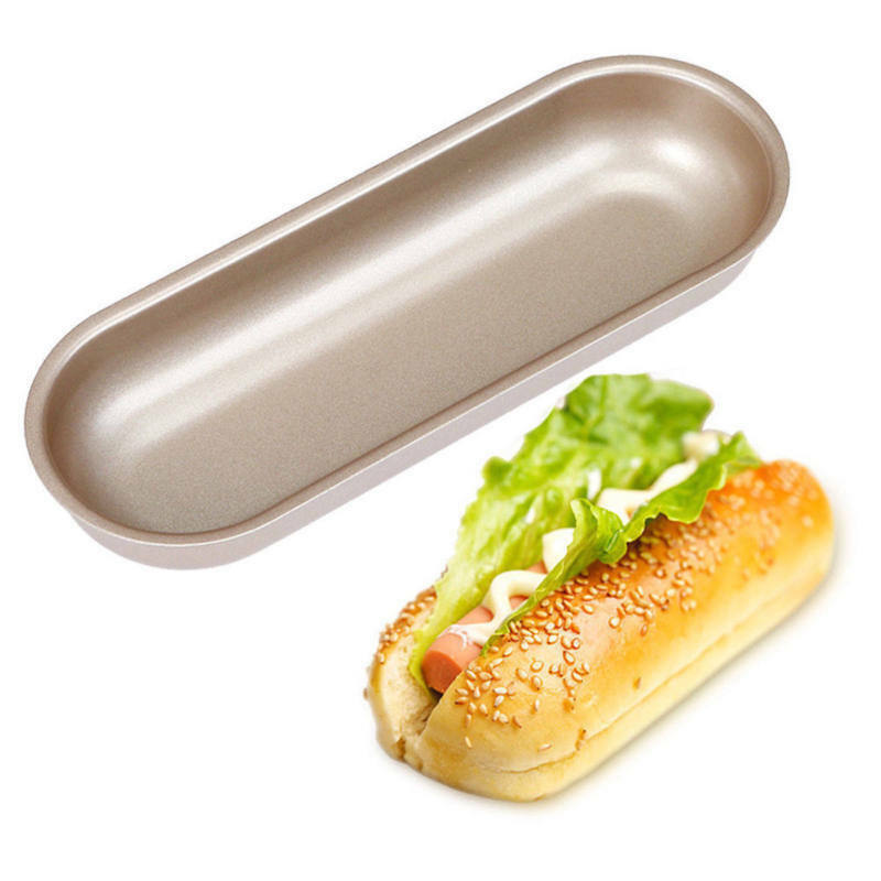 Hot Dog Bun Pan Hotdog Bread Mould Non Stick Bakeware Oval Cake Mold 185*67*25mm