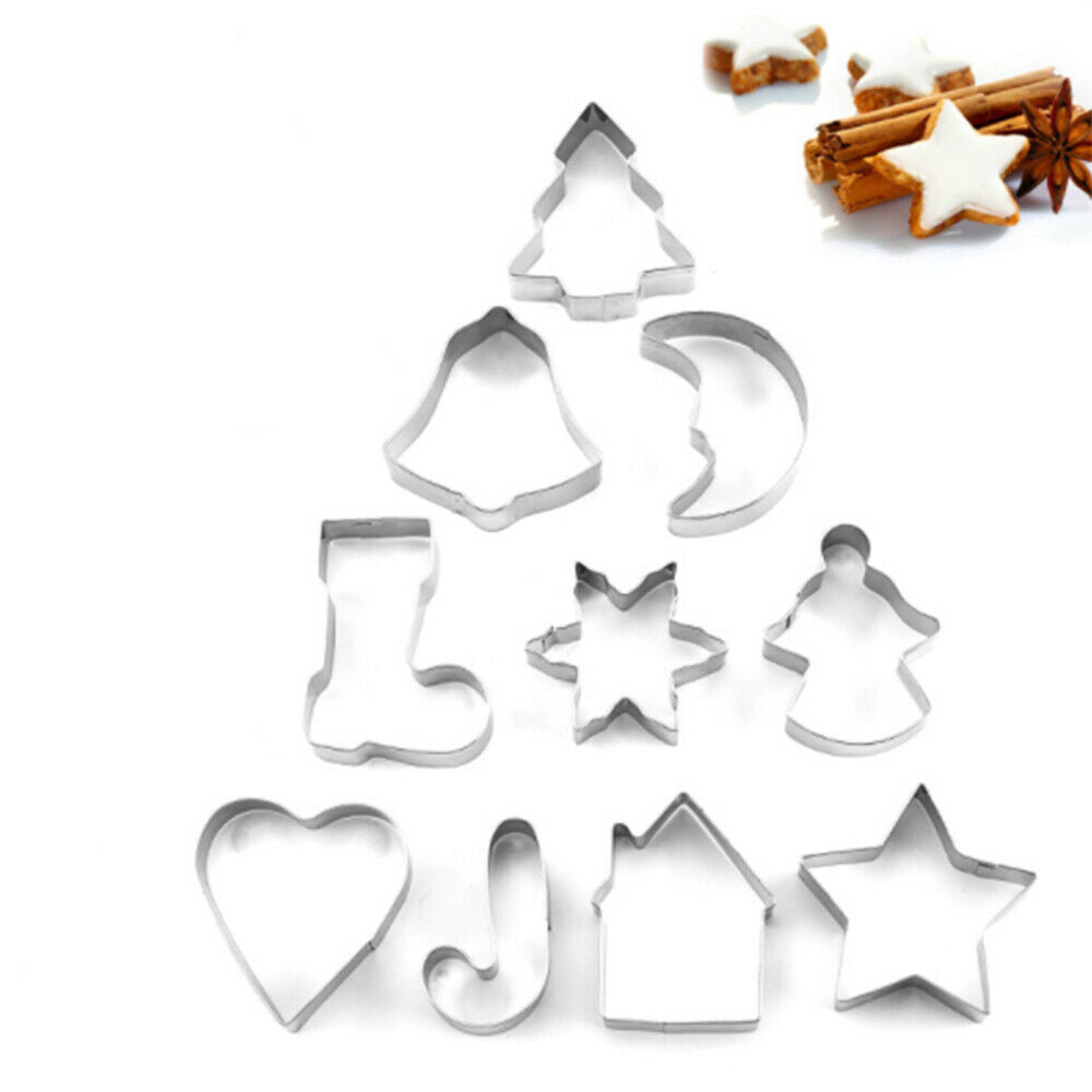 10Pcs Christmas Mould Cookie Cutter Stainless Steel Candy Biscuit Cooking Molds